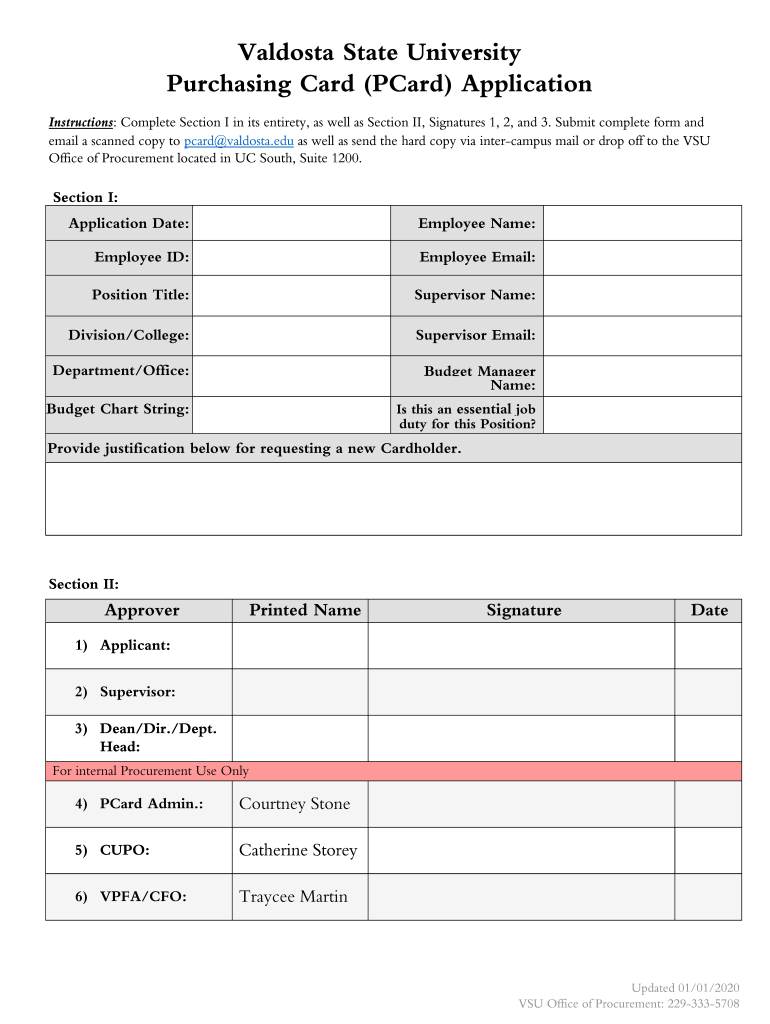  Valdosta State University Purchasing Card PCard Application 2020-2024