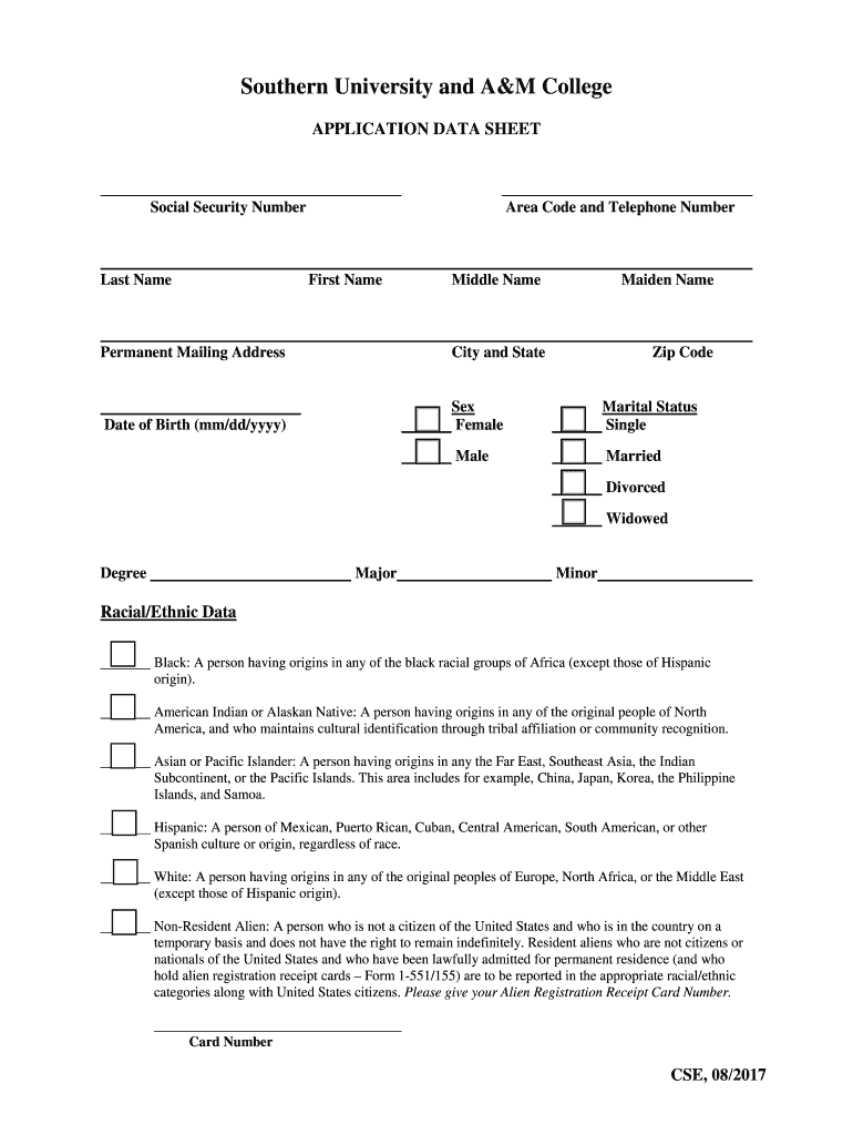 SOUTHERN UNIVERSITY A&M COLLEGE Application for  Form