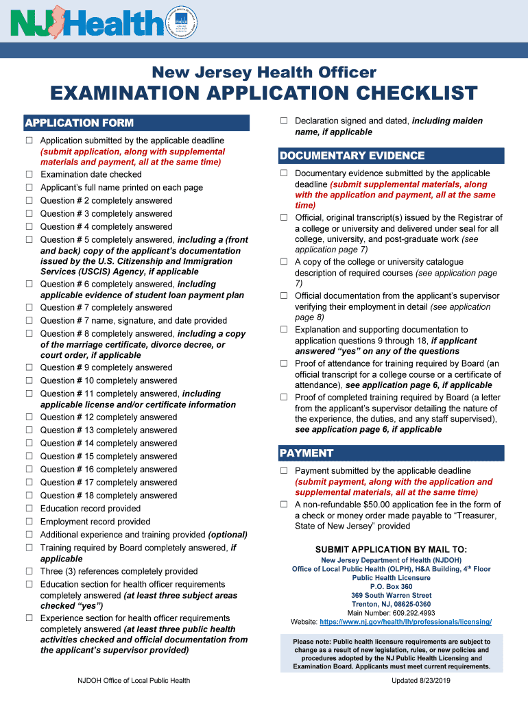 New Jersey Health Officer  Form