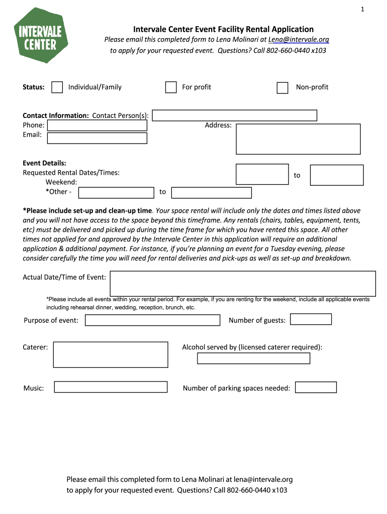 Intervale Center Event Facility Rental Application  Form