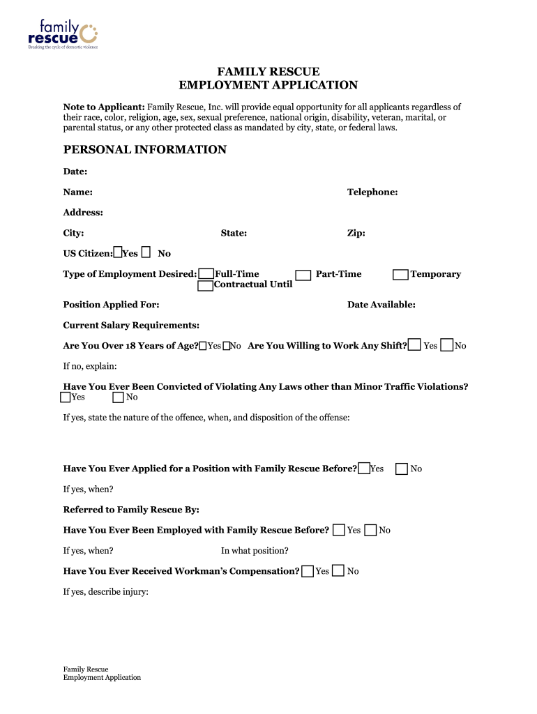 FAMILY RESCUE EMPLOYMENT APPLICATION  Form