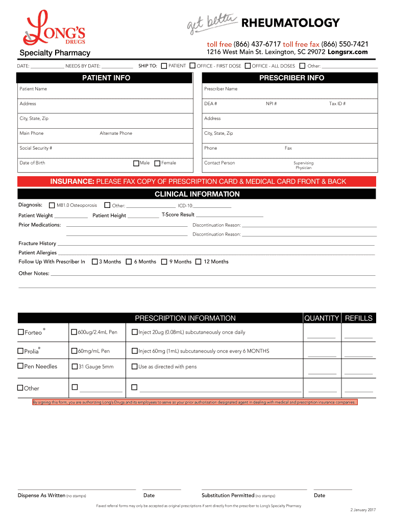 Specialty Pharmacy Long&#039;s Drugs  Form