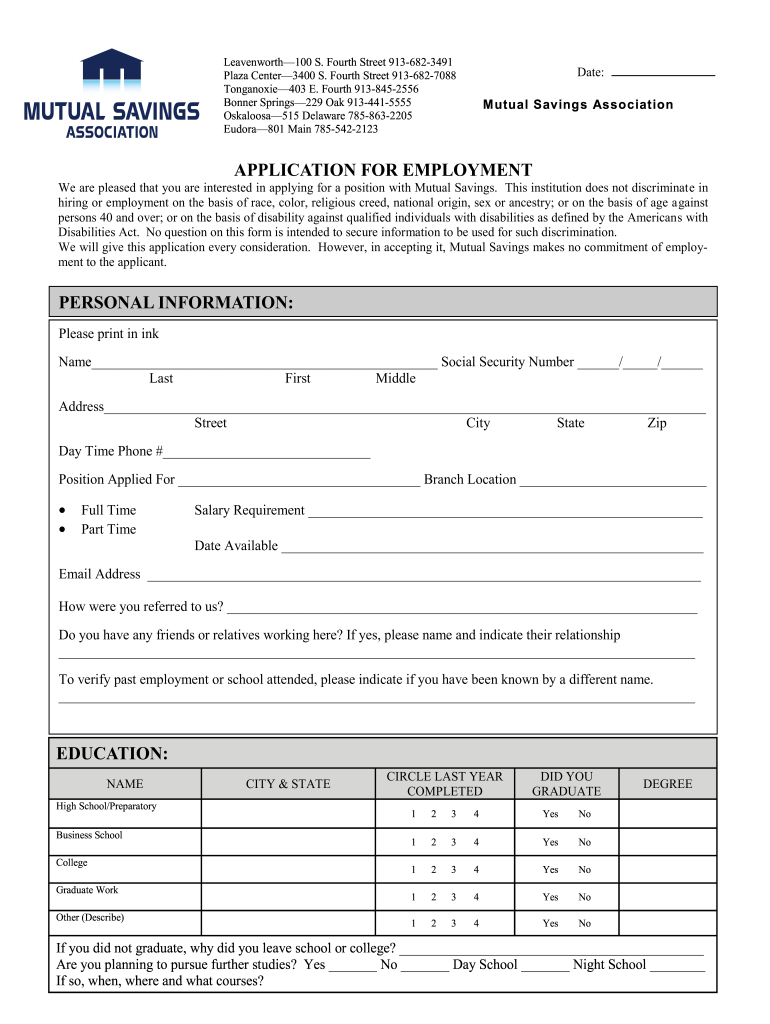 Mutual Savings Association Tonganoxie Bank Branch Locator  Form