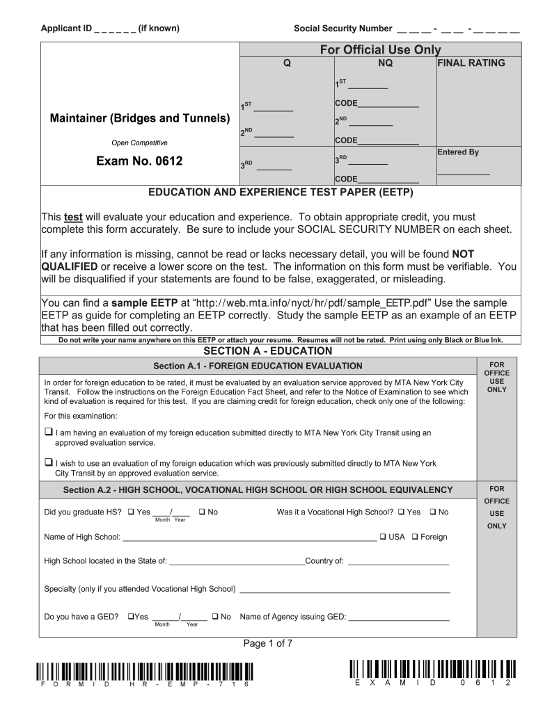  Maintainer Bridges and Tunnels, Exam No 2019-2024