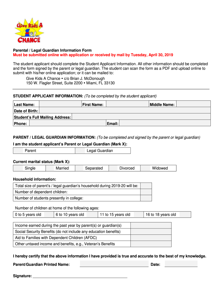 Parental Legal Guardian Information Form Must Be Submitted