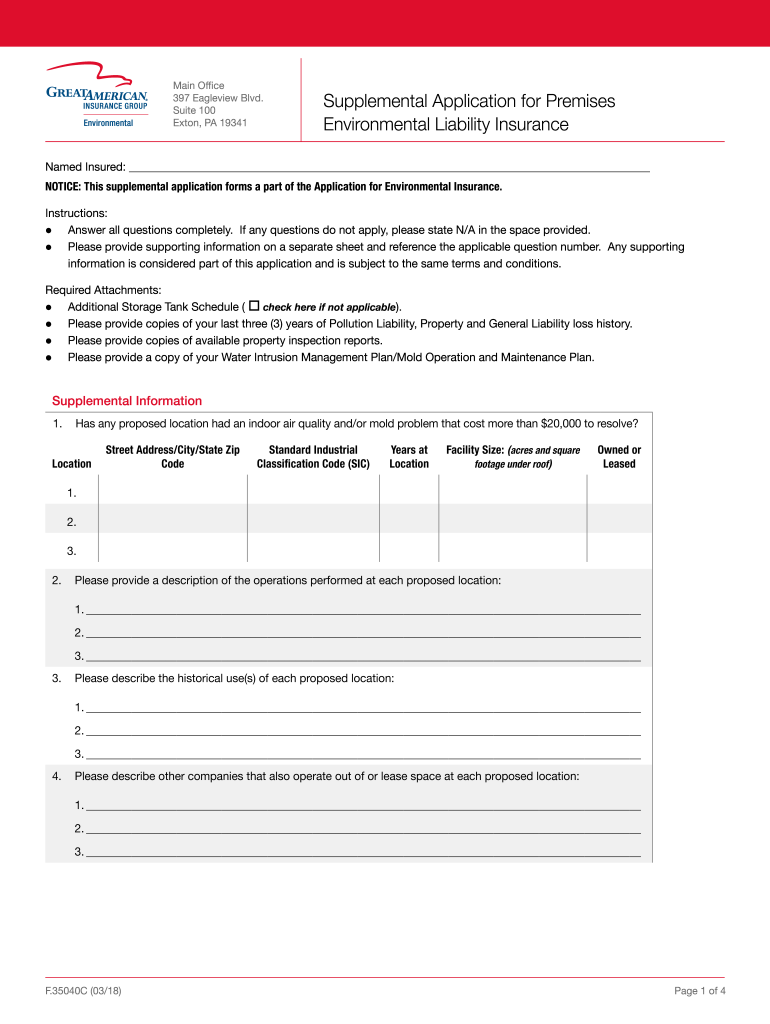  Supplemental Application for Premises Environmental Liability 2018-2024