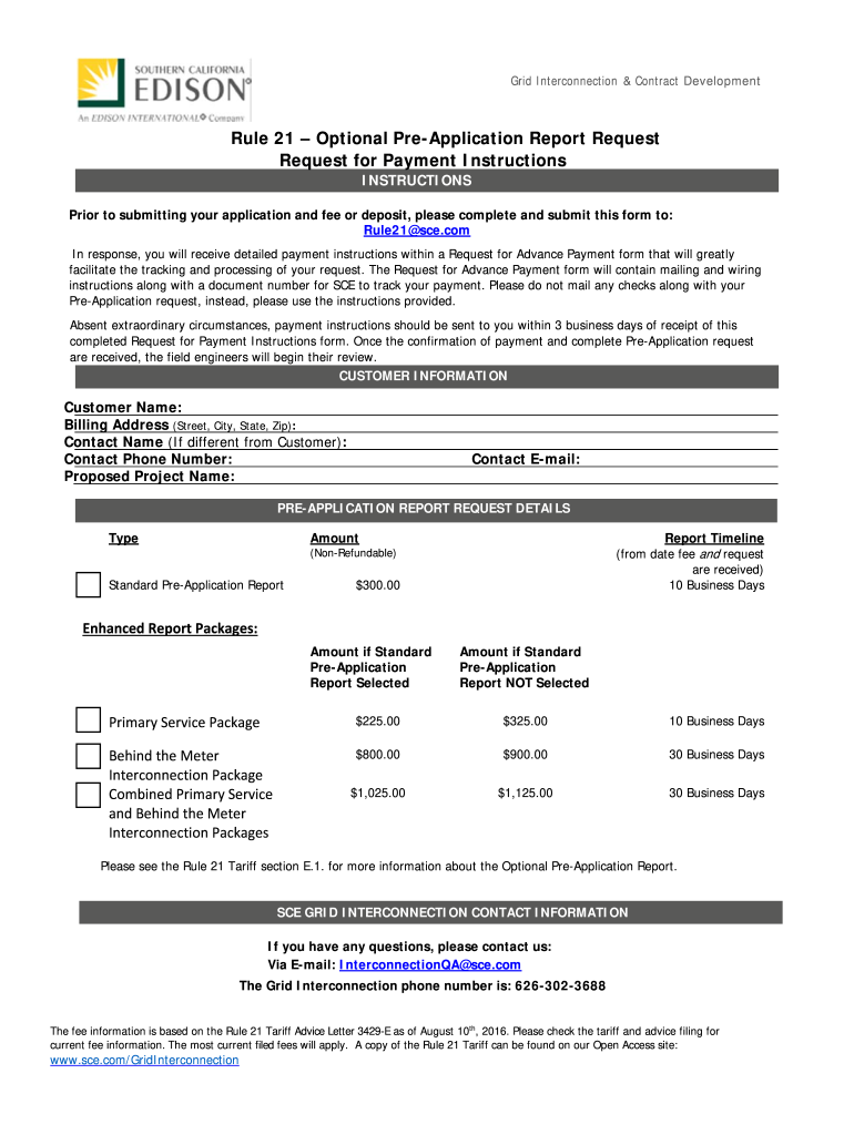  Rule 21Optional Pre Application Report Request Request for 2016-2024