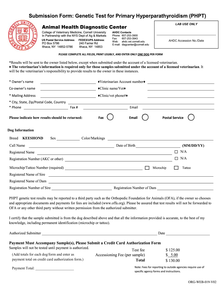 PHPT Cornell University College of Veterinary Medicine  Form