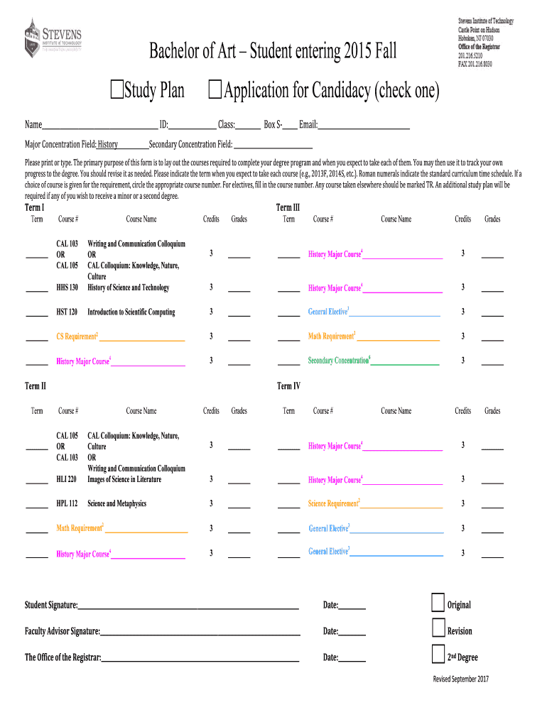 Bachelor of Art Student Entering Fall  Form