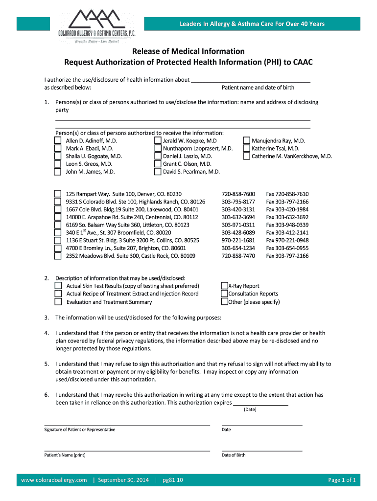 Release of Medical Information Request Authorization of