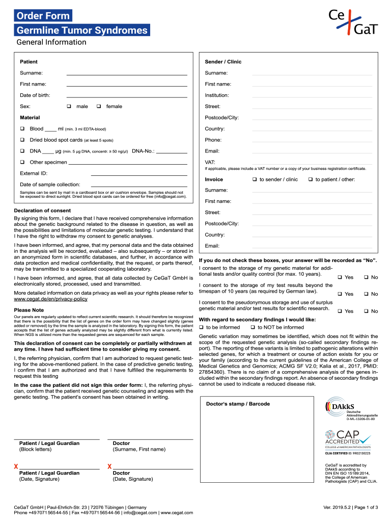  Germline Tumor Syndromes 2019-2024