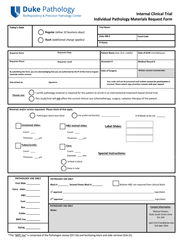 Individual Pathology Materials Request Form