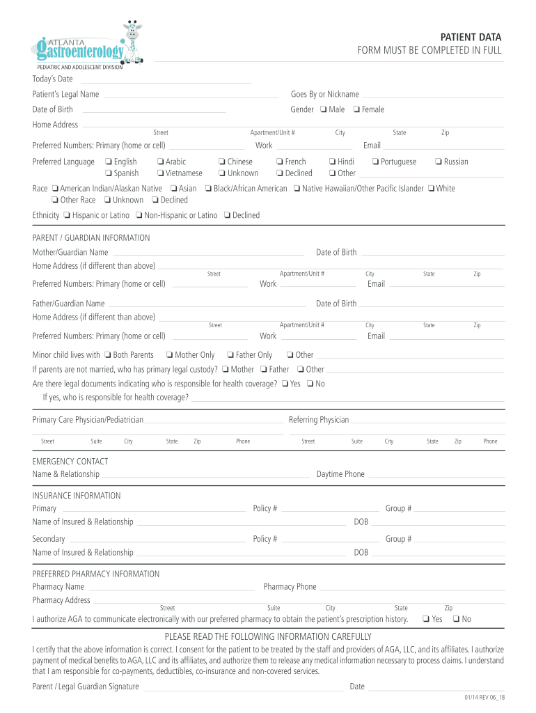  Generic Pediatric New Pt Pakcet 2018-2024