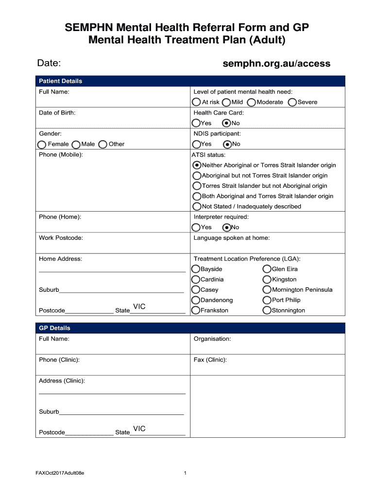 Mental Health Treatment Plan Form