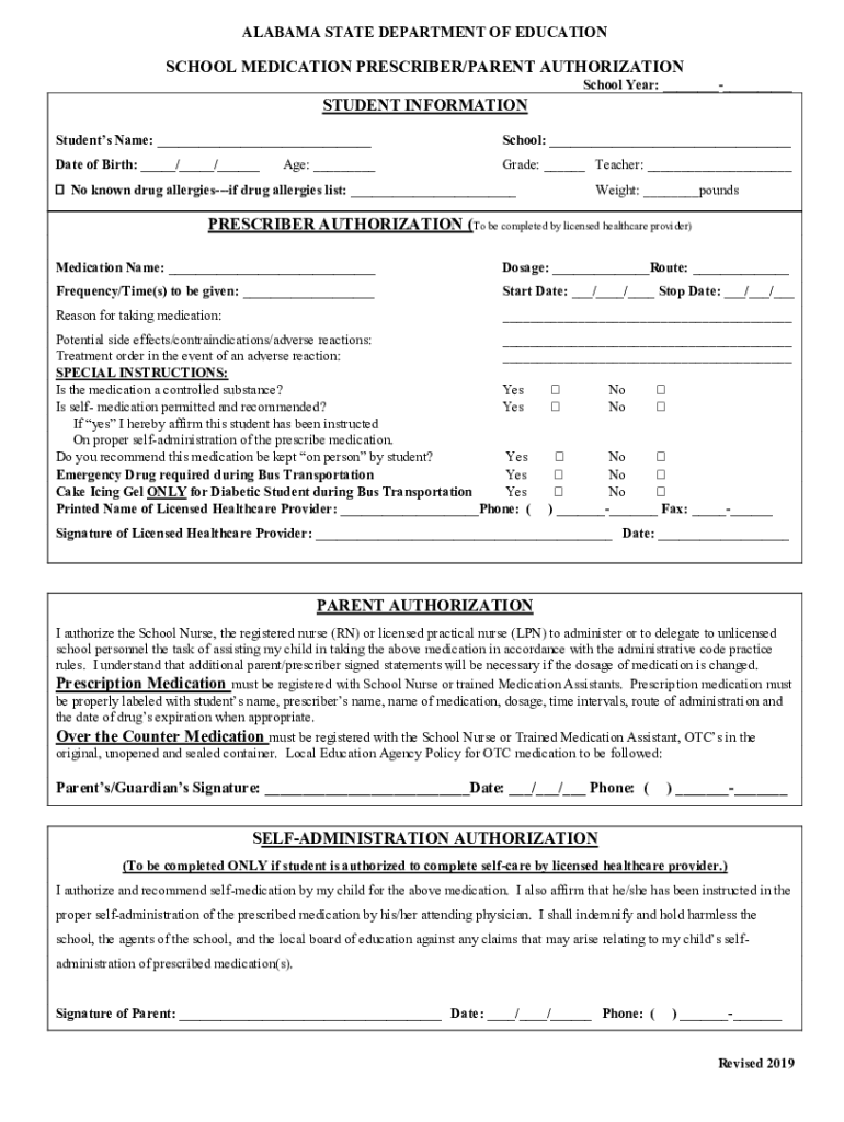  Al School Medication Authorization Form Download 2014