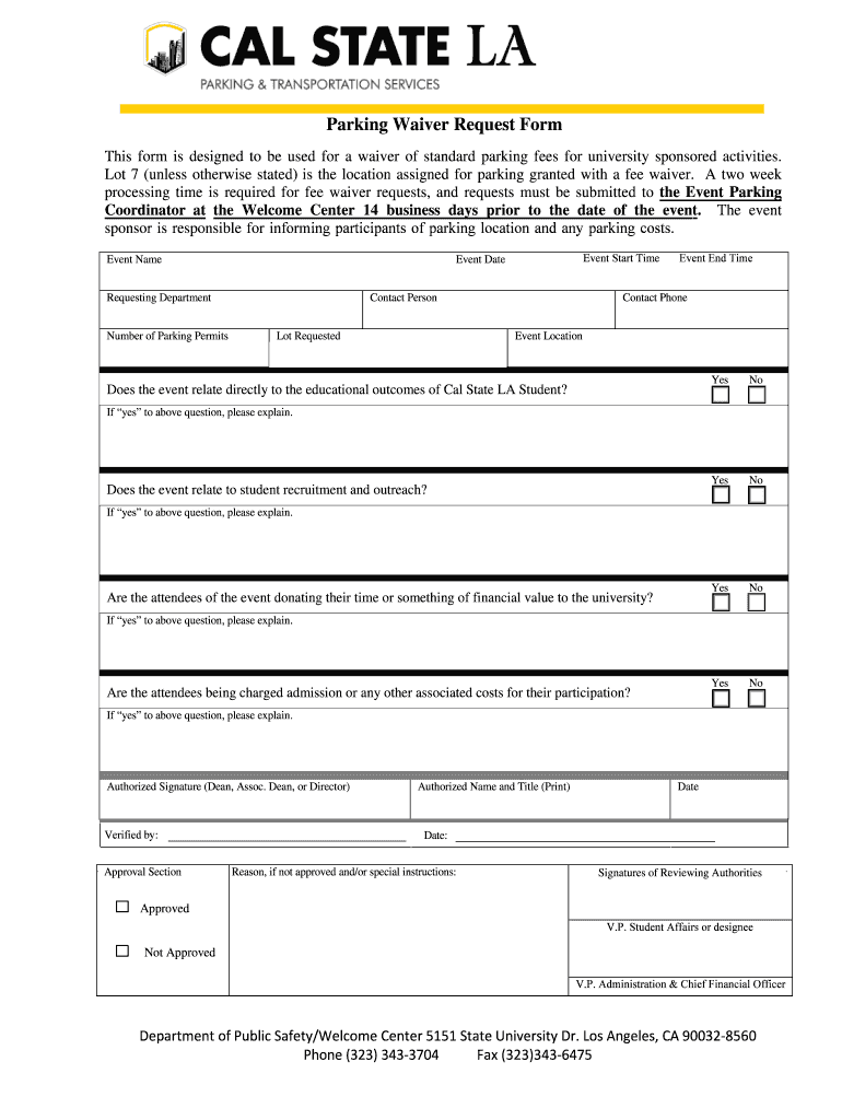 Parking Waiver Request Form Cal State LA