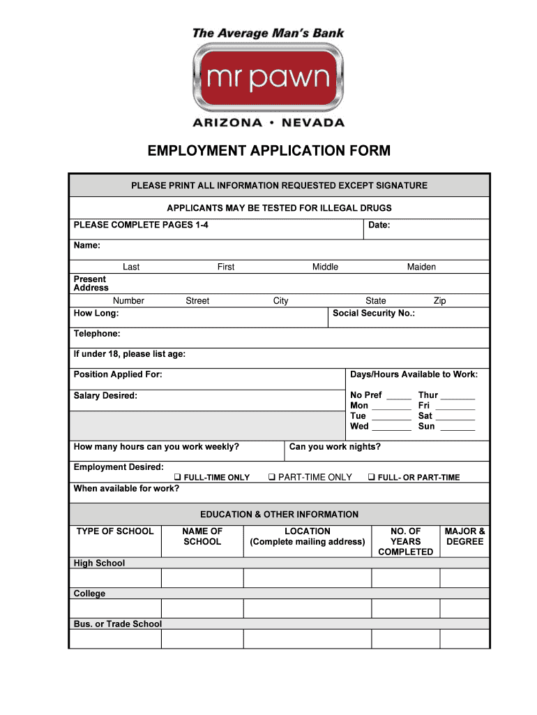 Mr Pawn Job Application  Form