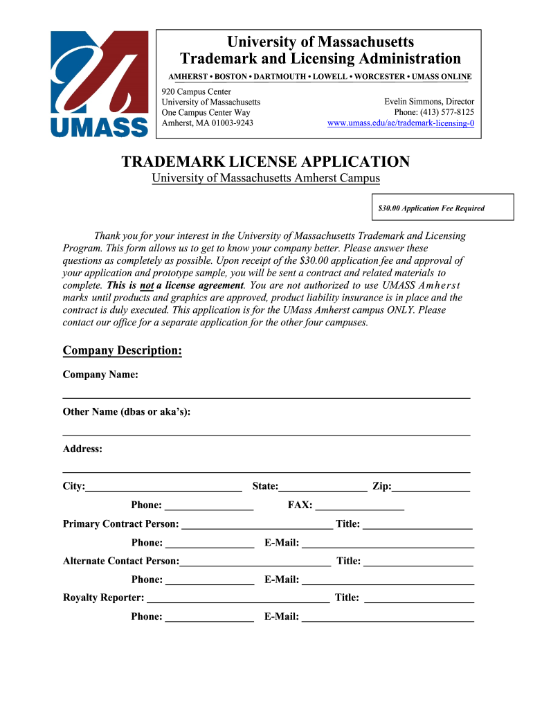 Get and Sign University of Massachusetts Trademark and Licensing  Form