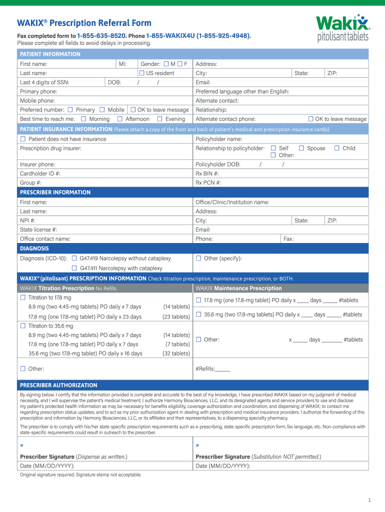 Wakix Prescription Referral Form