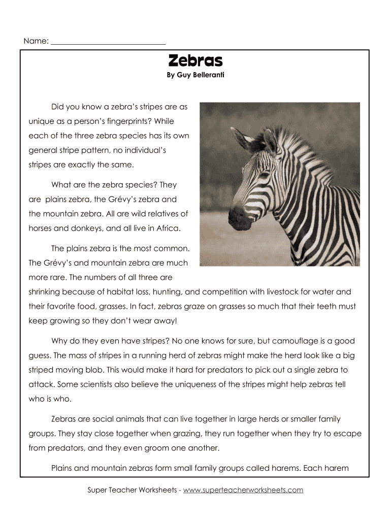 Zebras Super Teacher Worksheets  Form