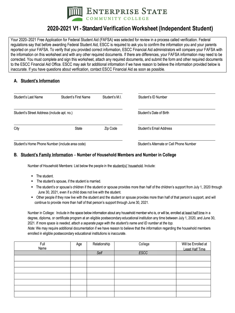  Verification Worksheet V1 Independent Student 2020-2024