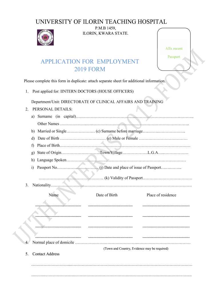 Get and Sign NG UITH Application for Employment Form 2019-2022