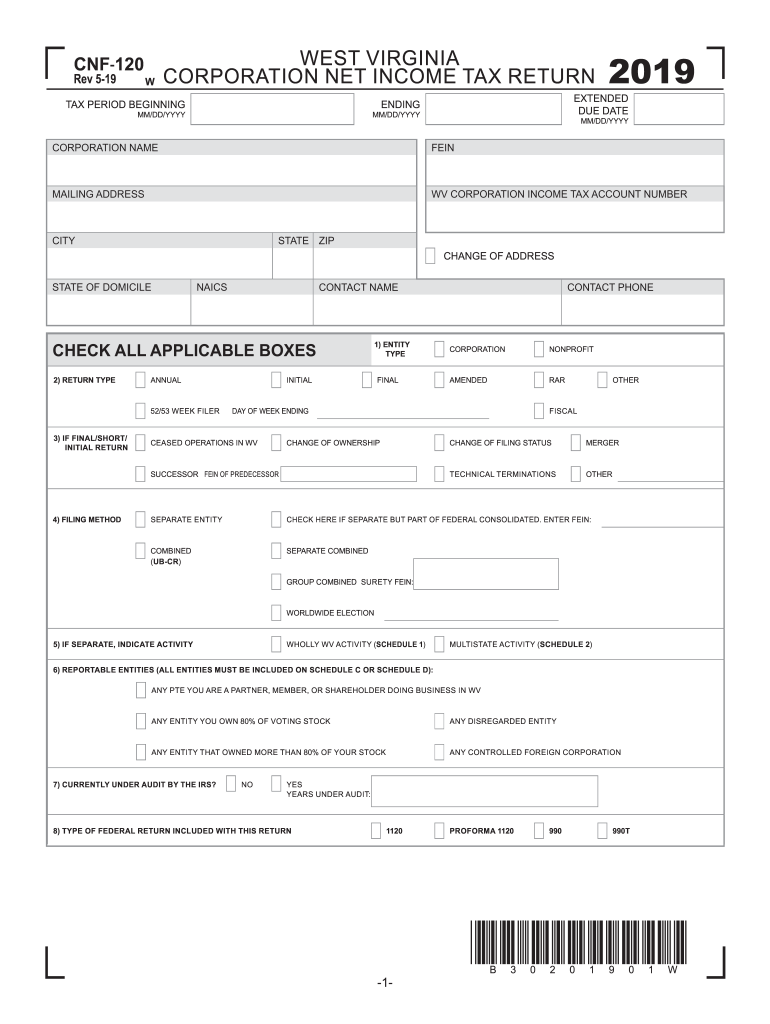  WV CORPORATION INCOME TAX ACCOUNT NUMBER 2019-2024