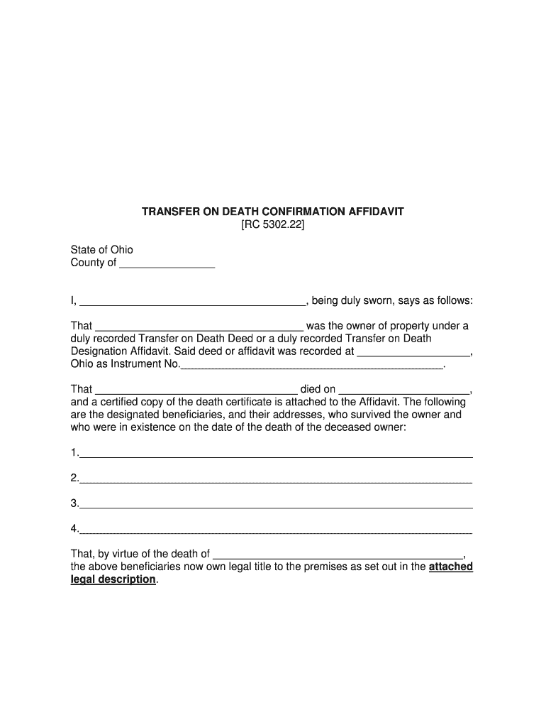  TRANSFER on DEATH CONFIRMATION AFFIDAVIT 5302 222 Ohio 2020-2024