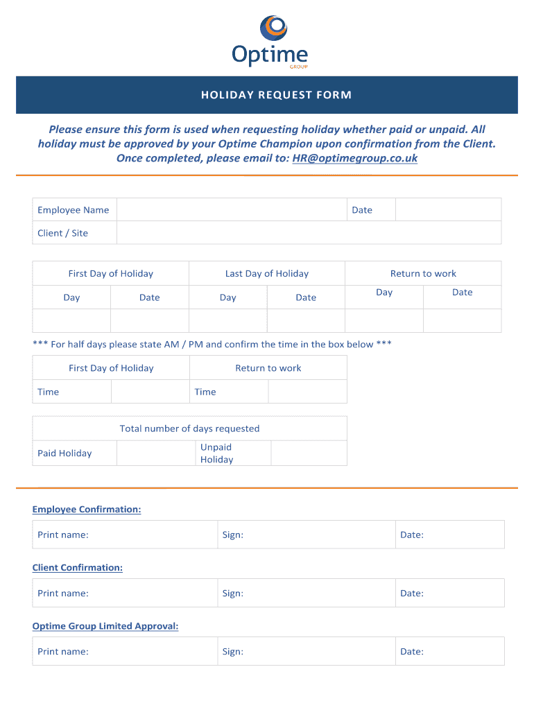 Optime Group Holiday Request Form DOCX