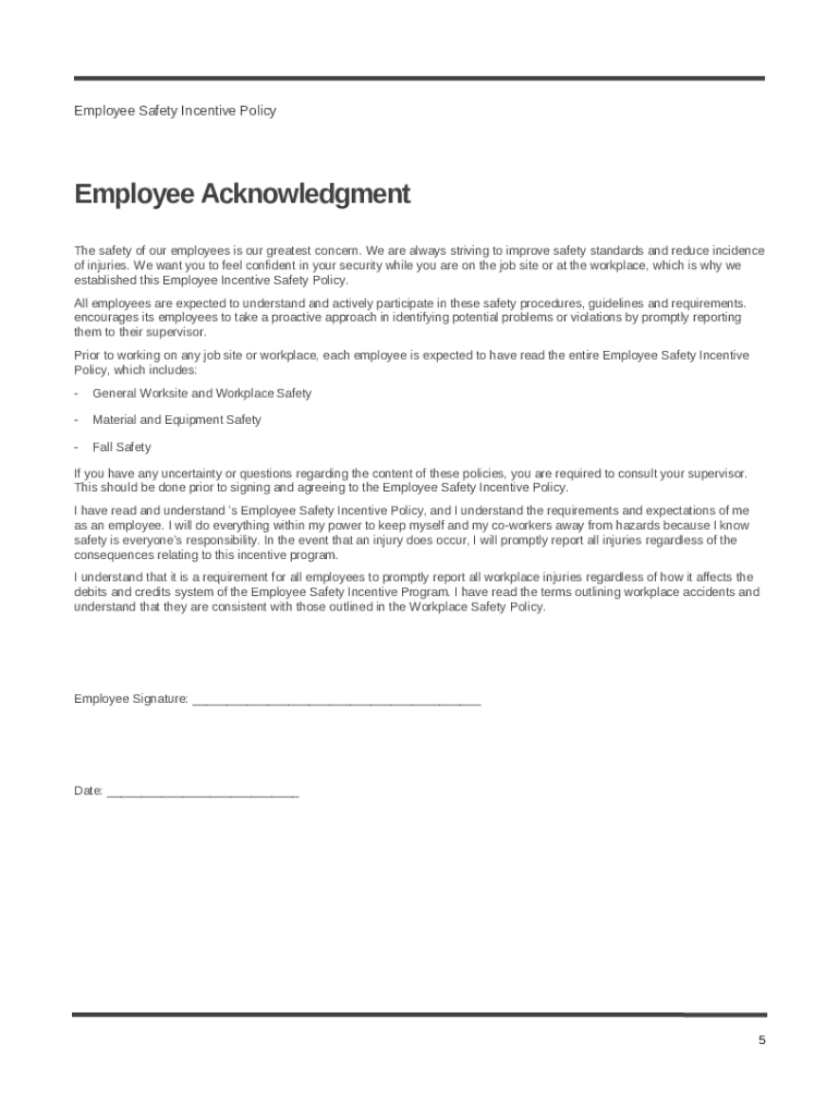 Safety Incentive Program PDF  Form