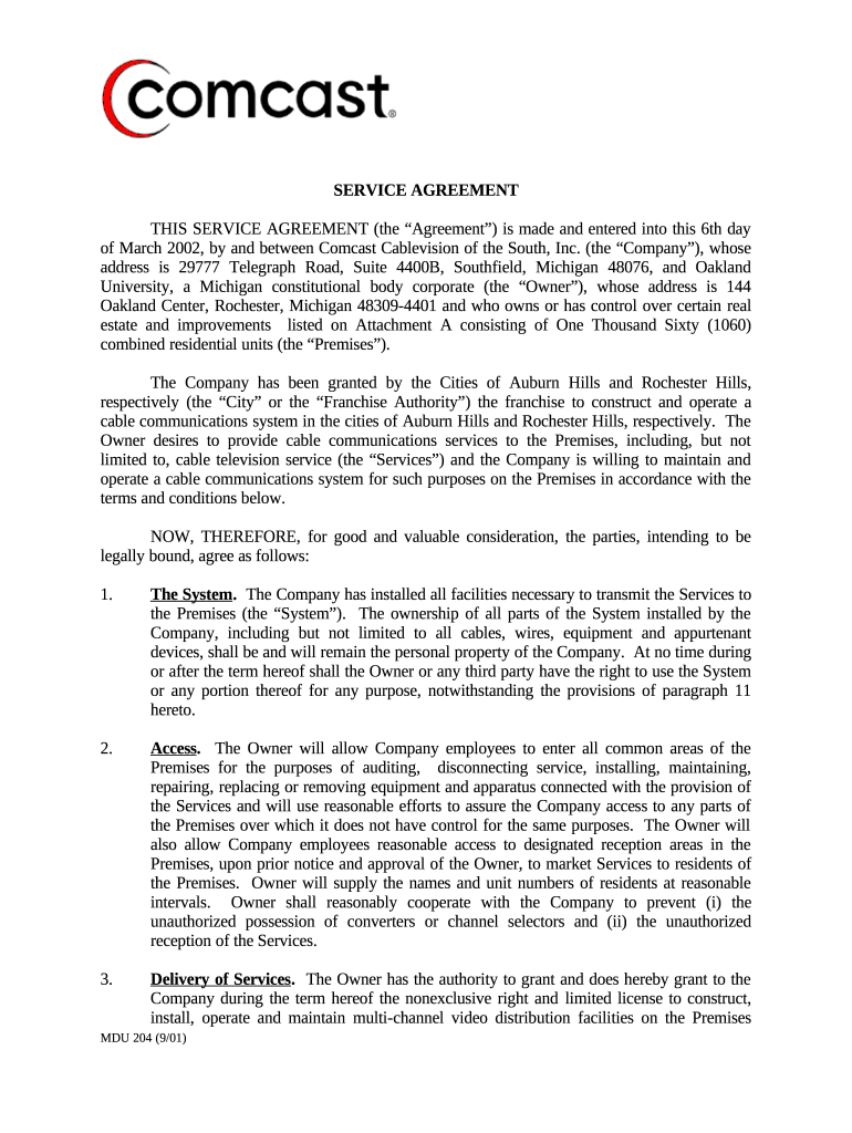 CABLE INSTALLATION SERVICE AGREEMENT  Form