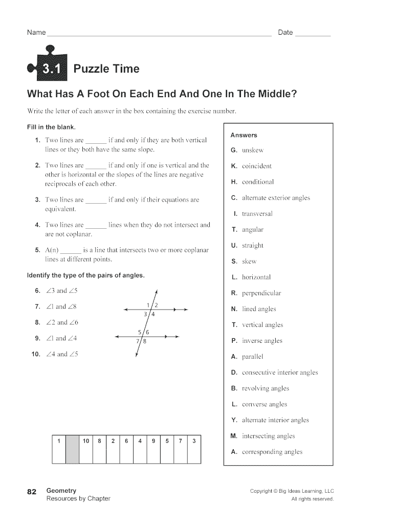 3 1 Puzzle Time Answer Key Geometry  Form