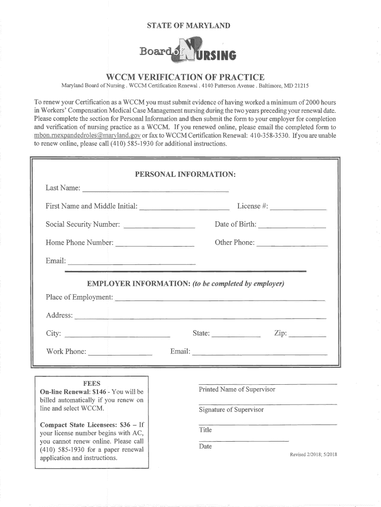  WCCM Practice Verification Form Maryland Gov 2018-2024