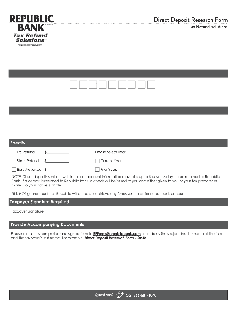 Direct Deposit Research Form