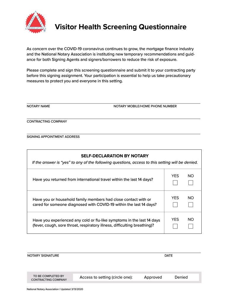 NSA Health Screening Form