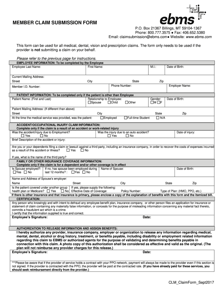  This Form Can Be Used for All Medical, Dental, Vision and Prescription Claims 2017-2024