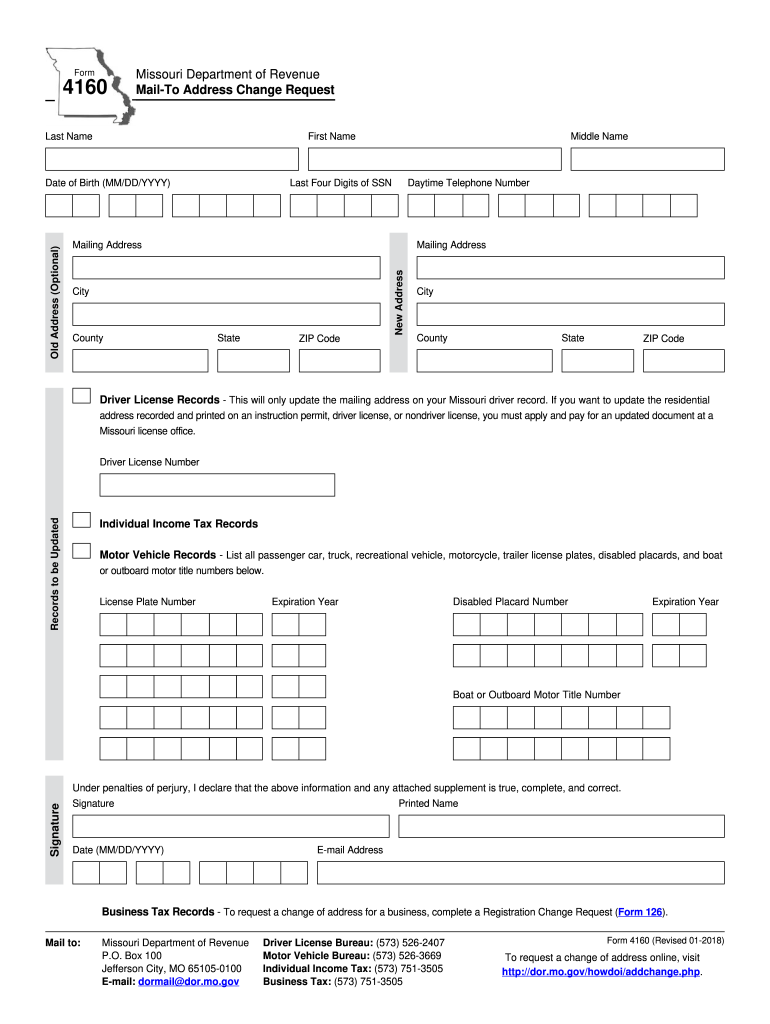 Form 4160 Mail to Address Change Request