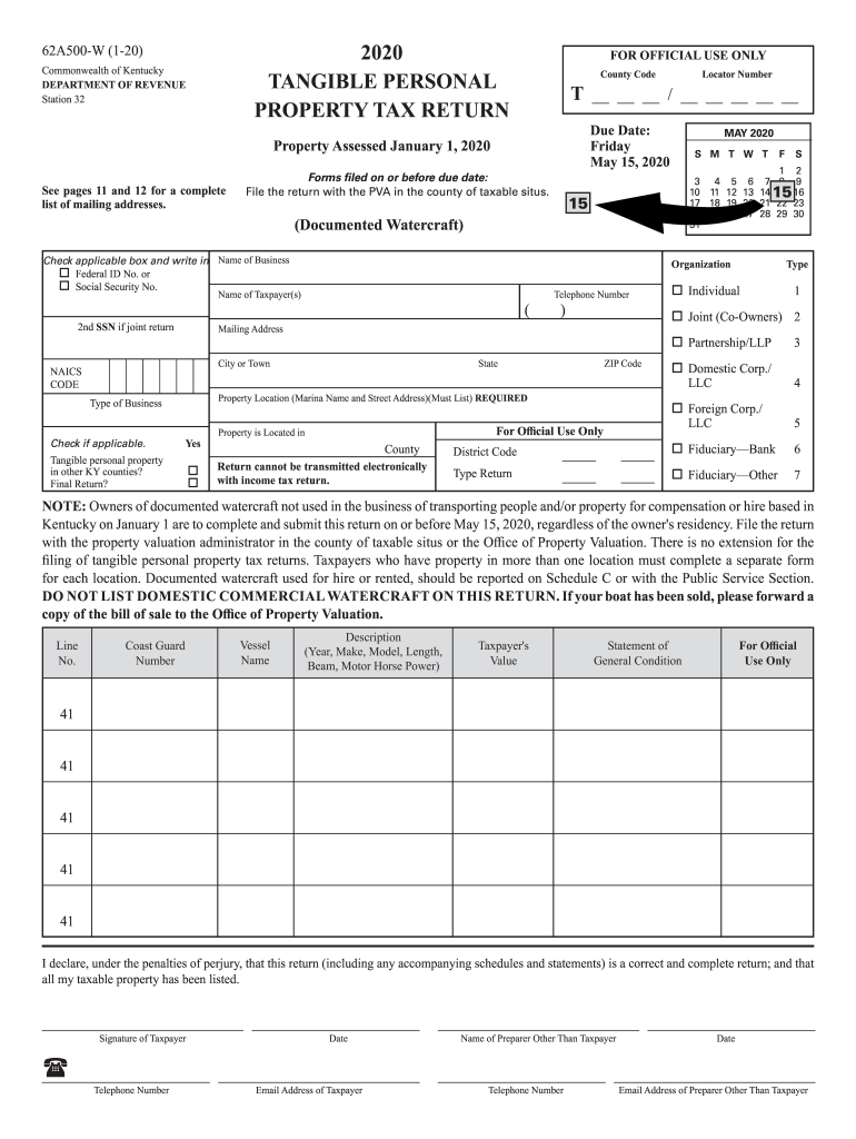  Personal Property Tax Forms and Instructions Kentucky 2020