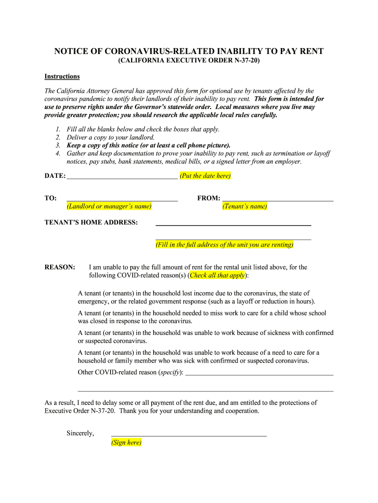 Tenant to Landlord Notice Form DOCX