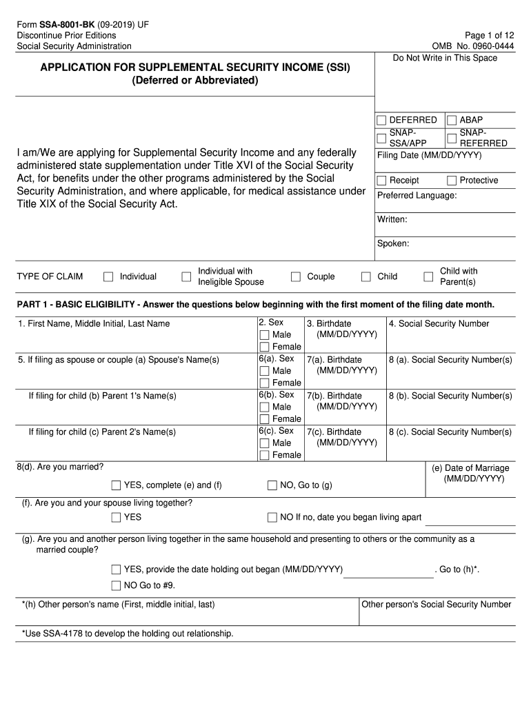 Ssa 8001 Bk  Form