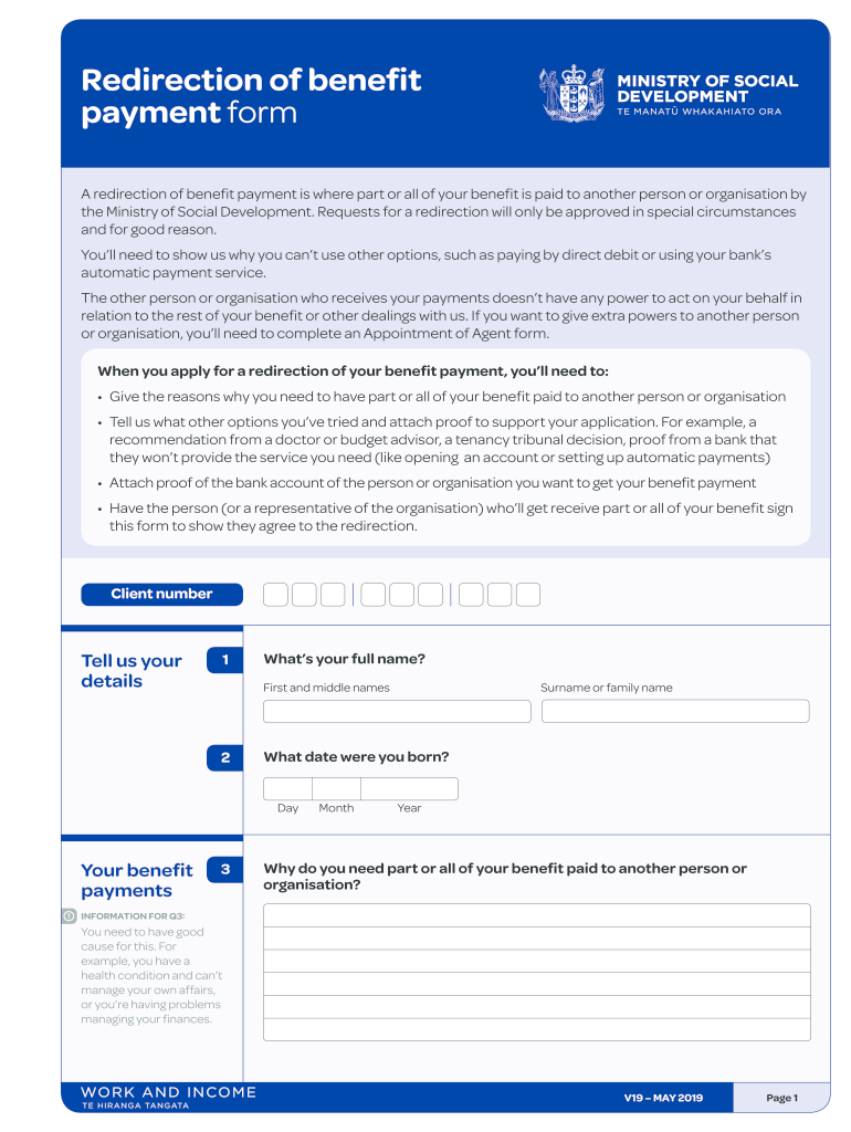  Redirection of Benefit Payment Form Work and Income 2019-2024