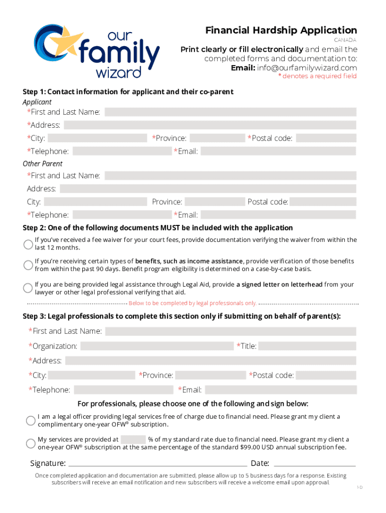 Our Family Wizard Fee Waiver Form