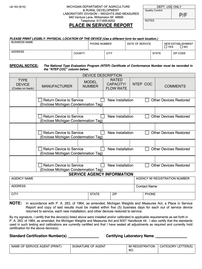  PLACED in SERVICE REPORT Rev 092216 Service Person Agency Form Tor Palcing Divices into Service 2016