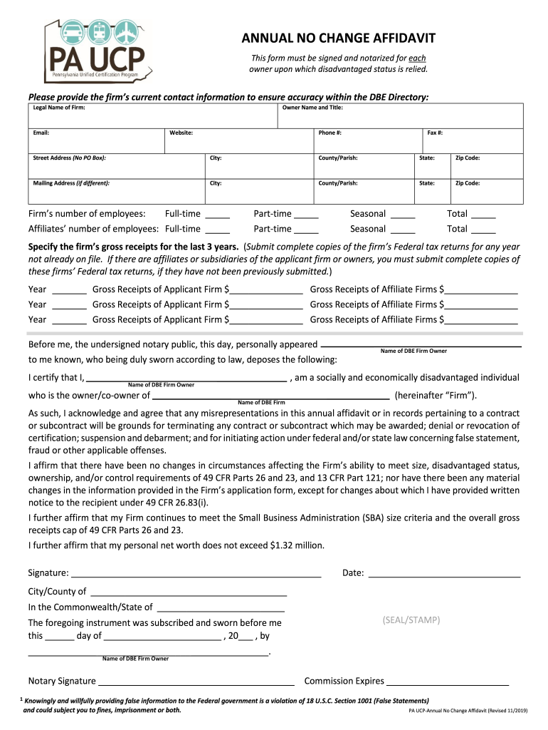 Pa Ucp Dbe Annual Affidavit Form