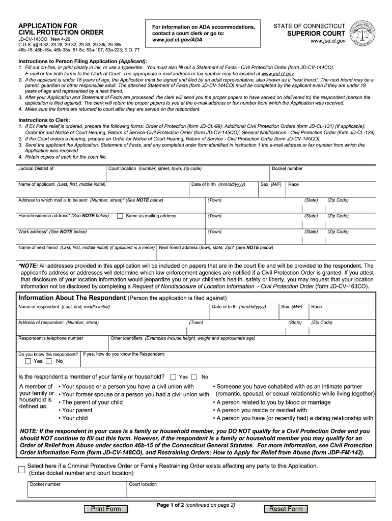 APPLICATION for CIVIL PROTECTION ORDER  Form