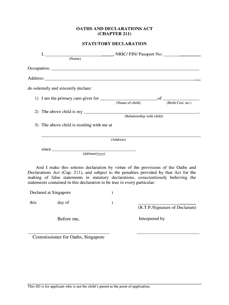 Statutory Declaration Wording  Form