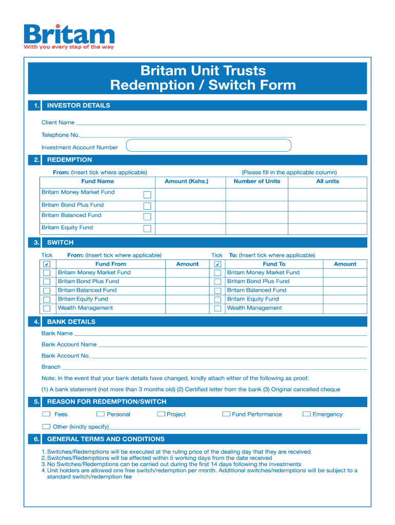 Britam Unit Trusts Redemption Switch Form