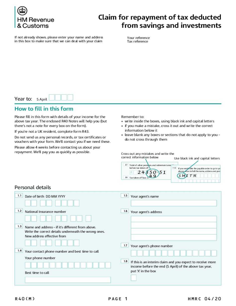 Ppi Tax Rebate Form R40