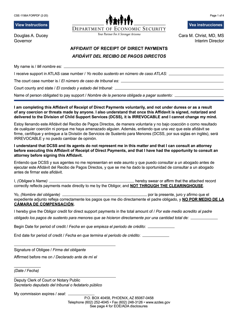 CSE 1156A Affidavit of Receipt of Direct PaymentsAfidvit Del Recibo De Pagos Directos CSE 1156A PaymentsAfidvit Del Recibo De Pa  Form