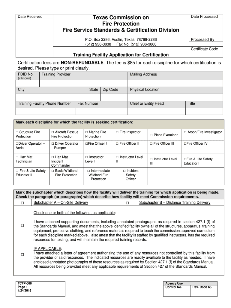 TCFP 006 Texas Commission on Fire  Form